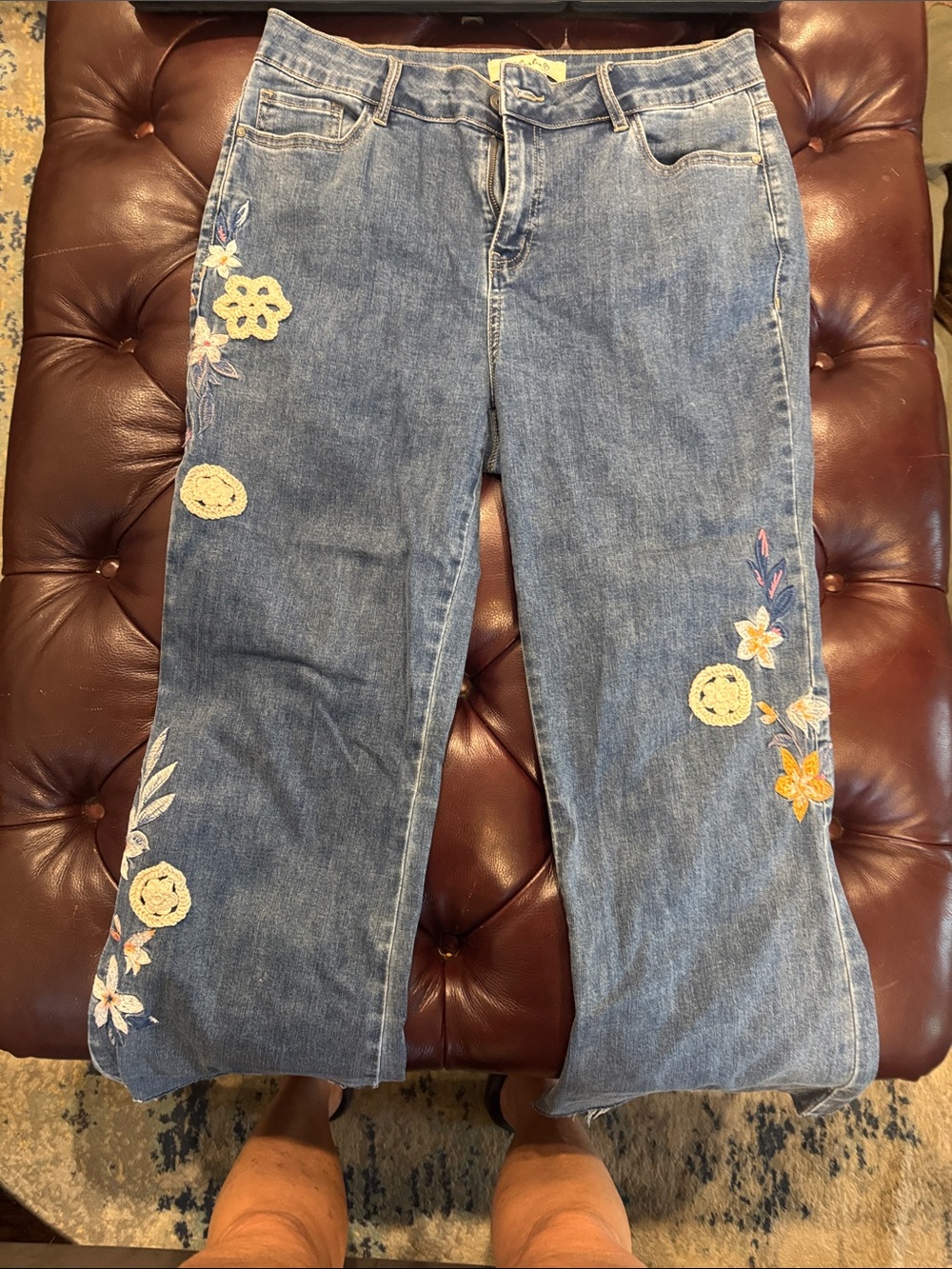 CHARLIE B Light Blue Embroidered Wide-Leg Jeans